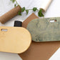 Wood color and navy blue balance board